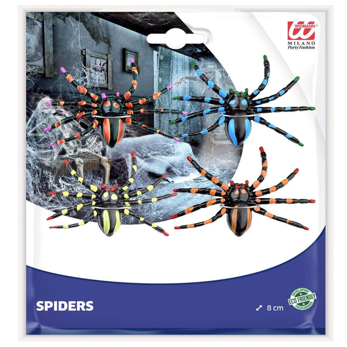 Set of 4 Assorted Colourful Spiders 7.5cm