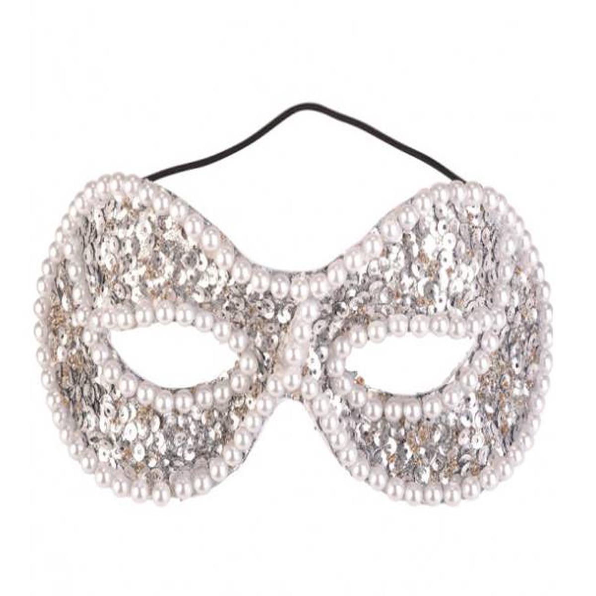 Silver Eye Mask with Beads and Sequins