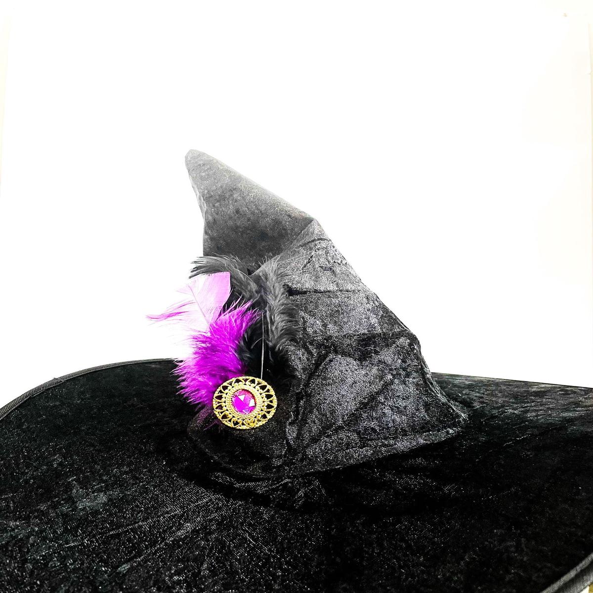Velvet Effect Witch Hat with Purple Tiara Halloween Costume 40cm