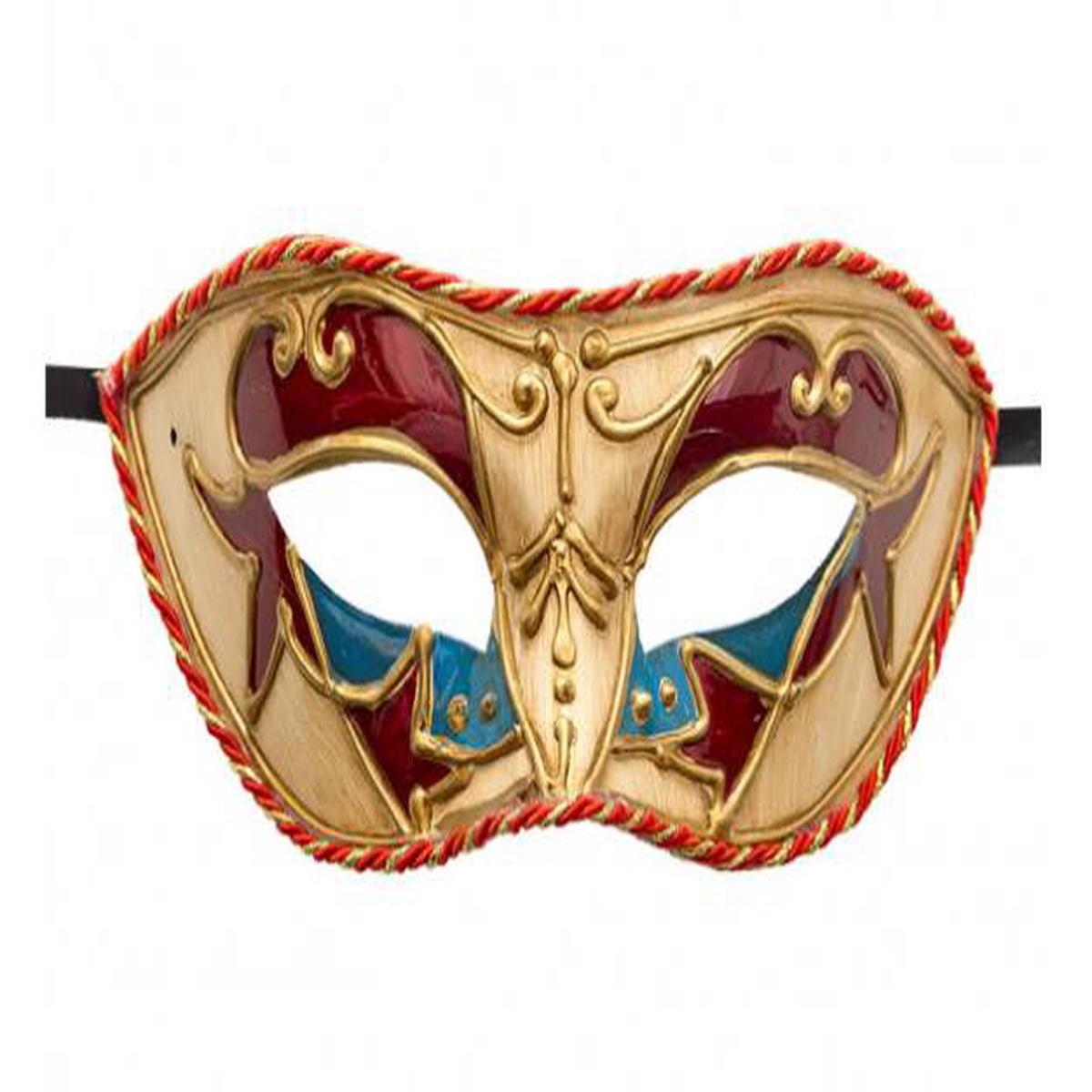 Venetian Carnival Mask with Blue and Red Decorations