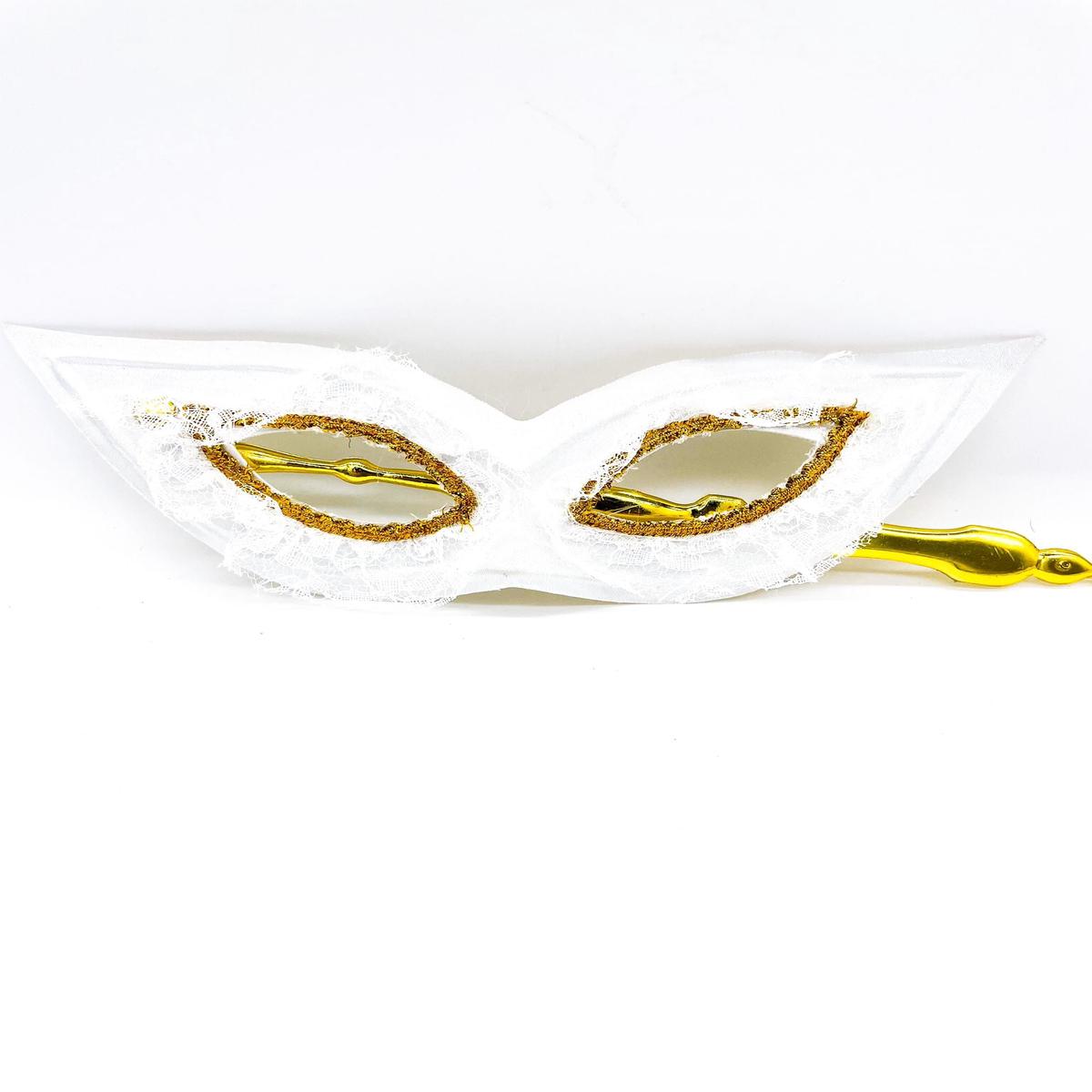 White Rod Mask with Gold Glitter for Eyes Carnival Masks