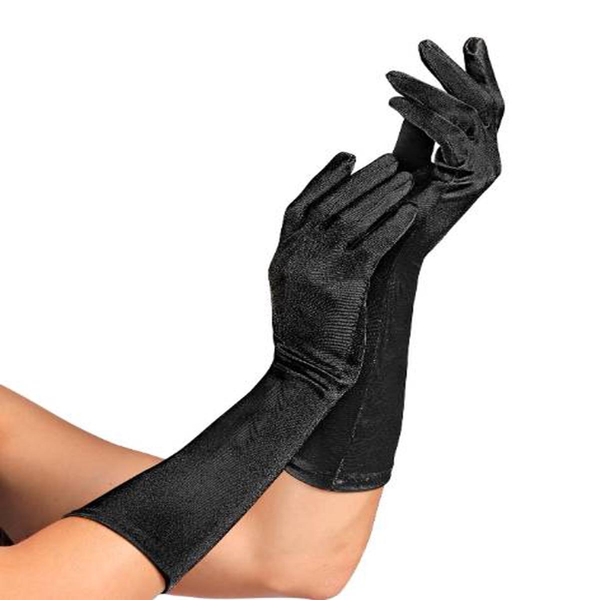 40cm Long Black Satin Gloves