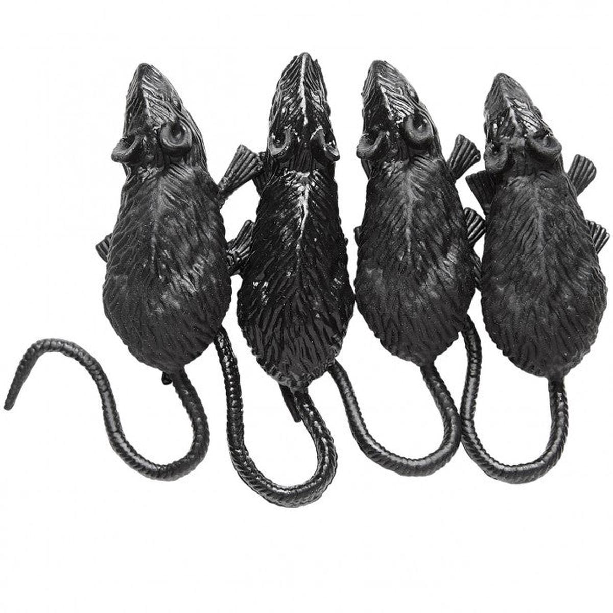4pcs 7.5cm Black Fake Mice Halloween Pranks