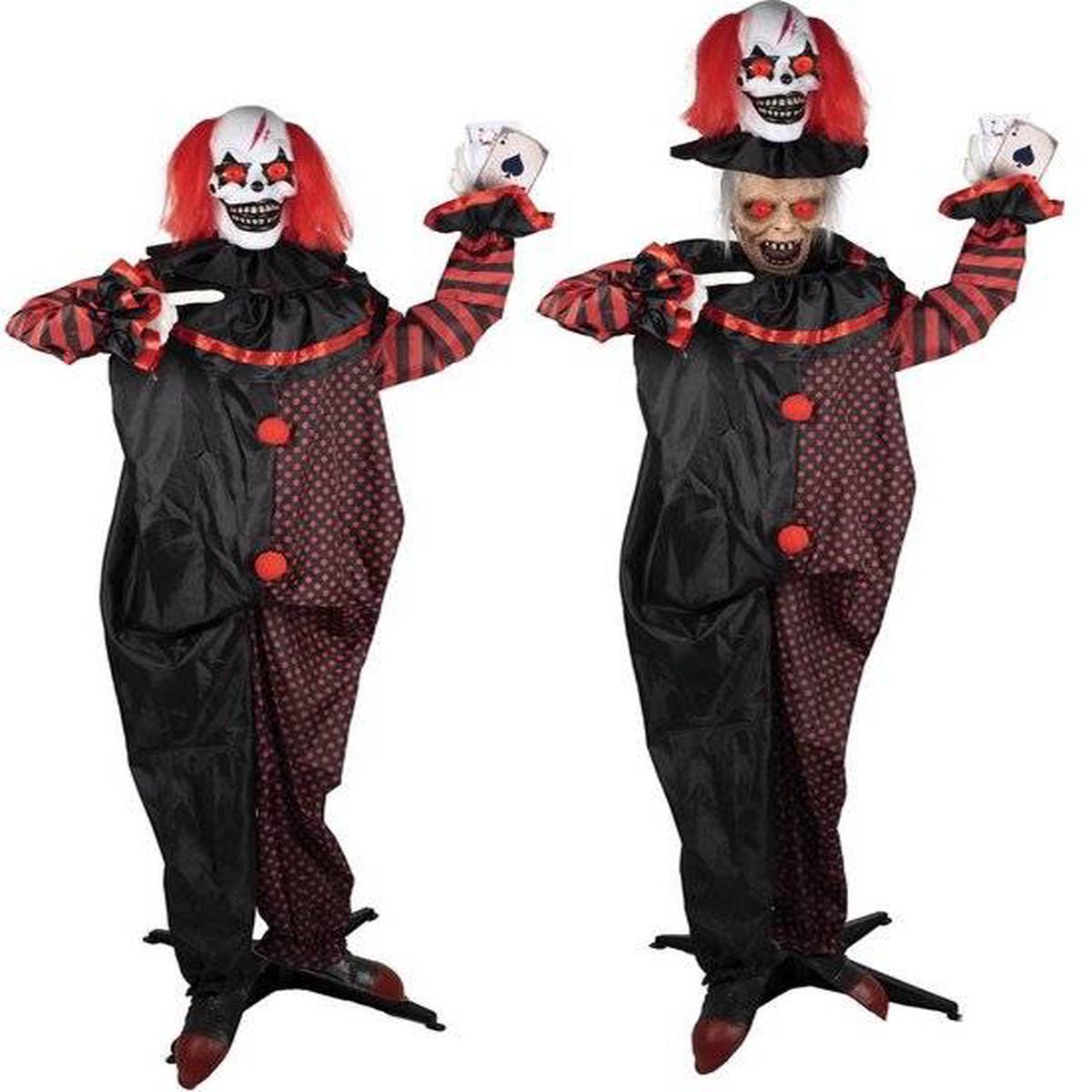 Animated Double-Headed Killer Clown Halloween Decoration with Sounds and Lights 183cm