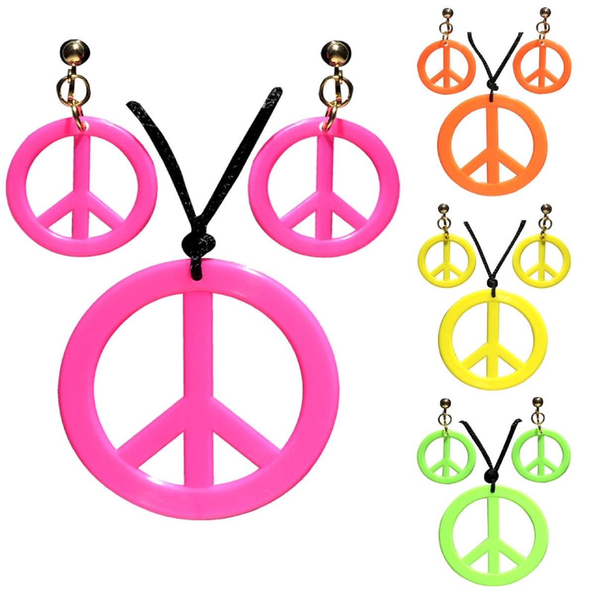 Assorted Neon Hippie Necklace and Earrings Set for Halloween and Carnival