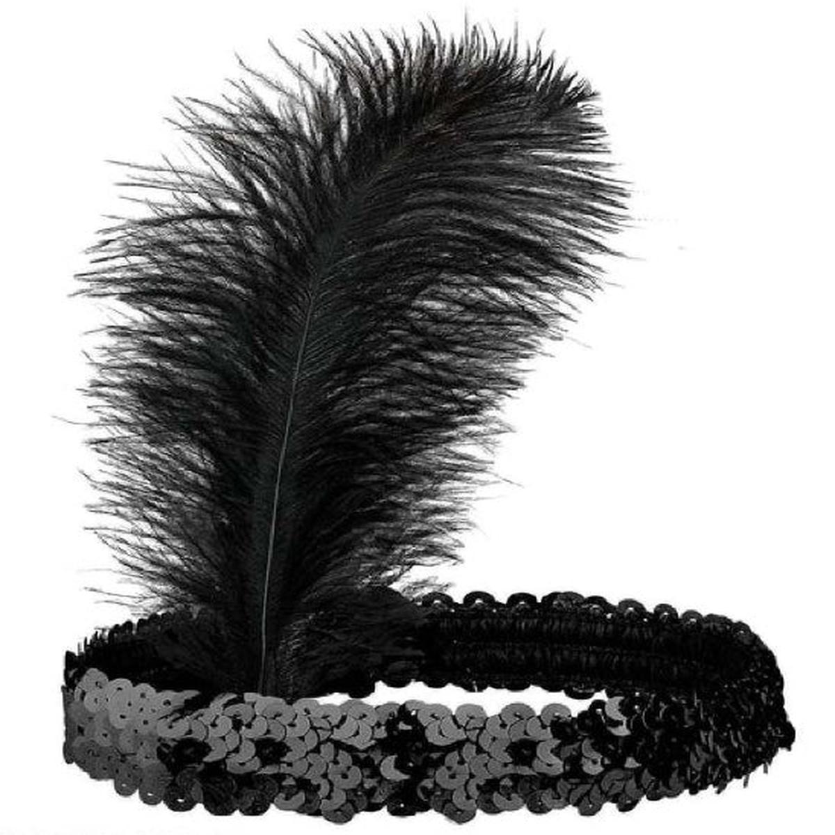 Black Sequin Headband with Feather Halloween and Carnival Accessories