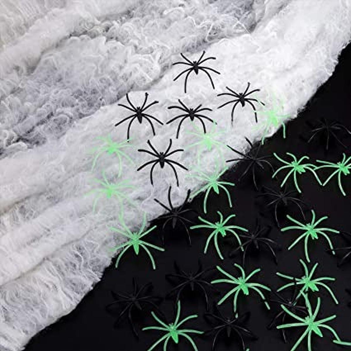 Black Spider Web with Fluorescent Spiders 56g Halloween