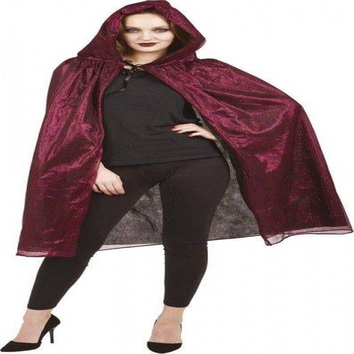 Burgundy Hooded Cloak for Adults Halloween Accessories