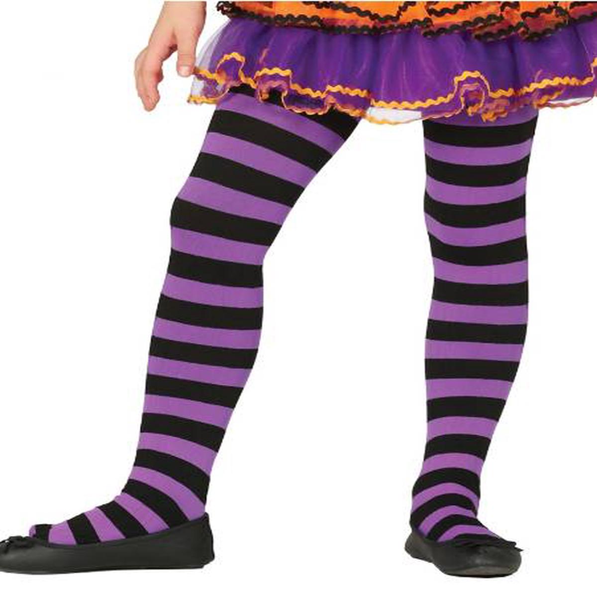 Purple and Black Striped Tights for Girls - Halloween/Carnival Accessories