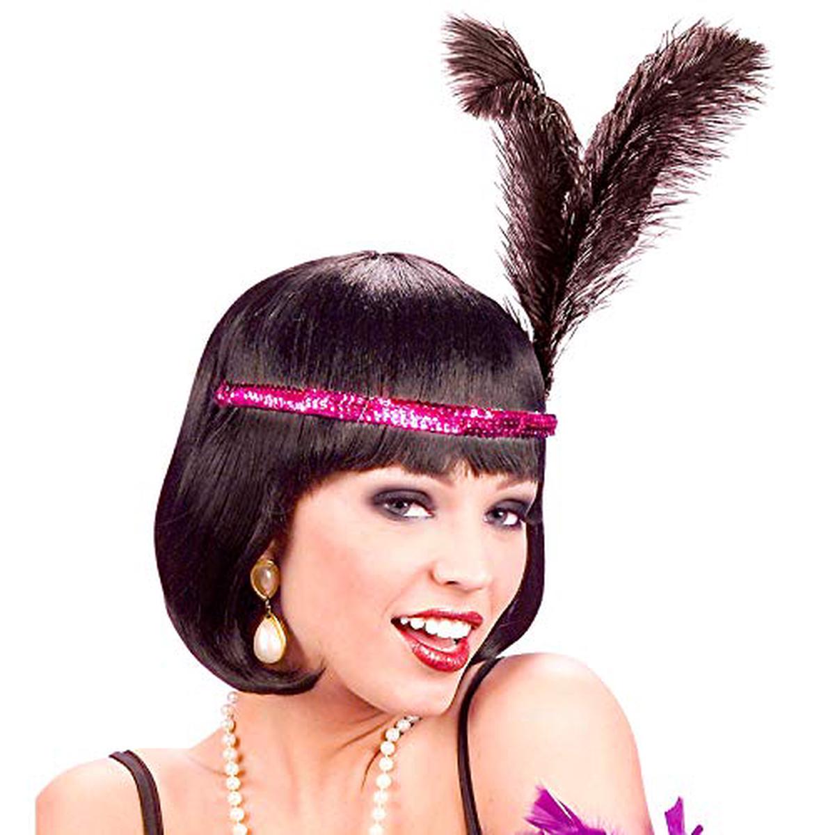 Purple Sequin Headband with 2 Feathers 25cm