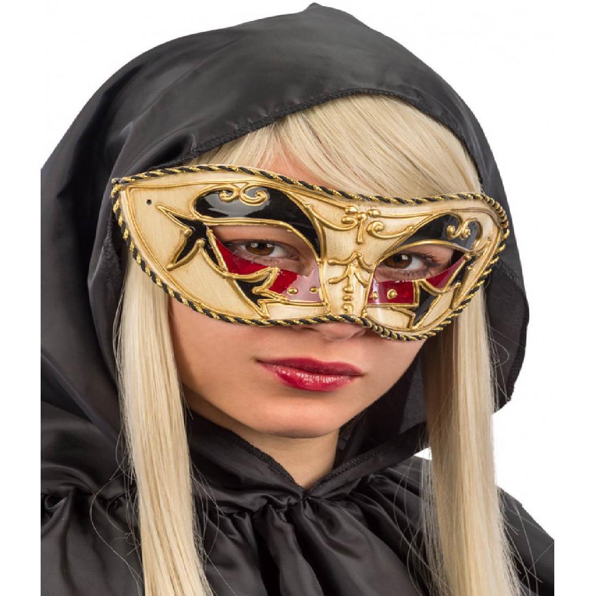 Venetian Carnival Mask with Gold and Red Decorations