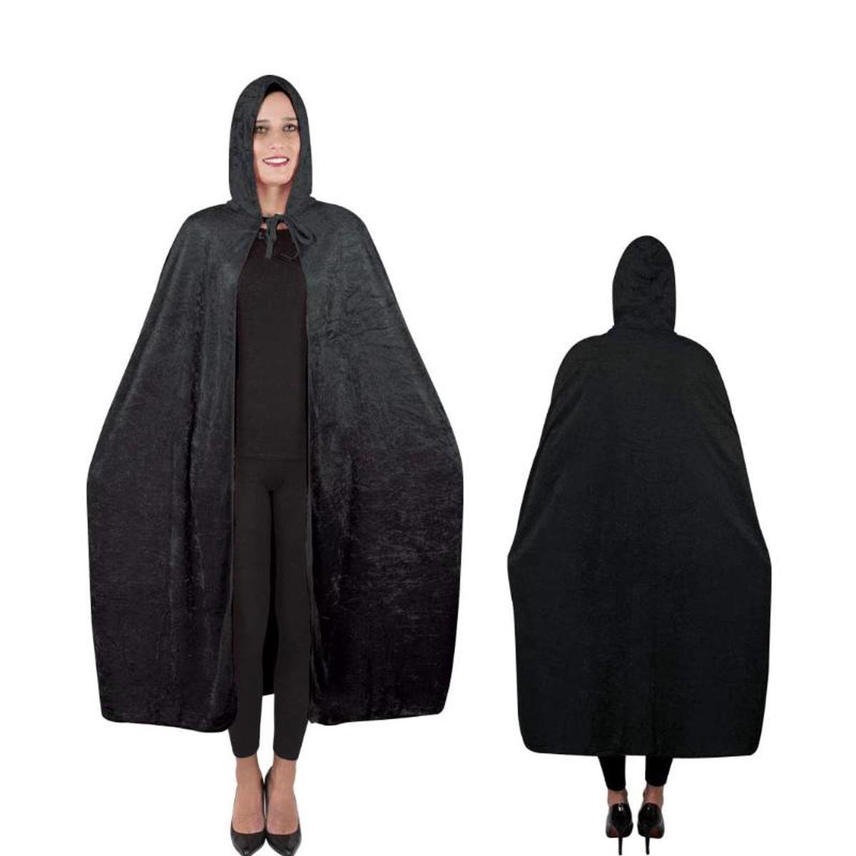 Black Velvet Hooded Cloak 140cm Halloween and Carnival Accessories