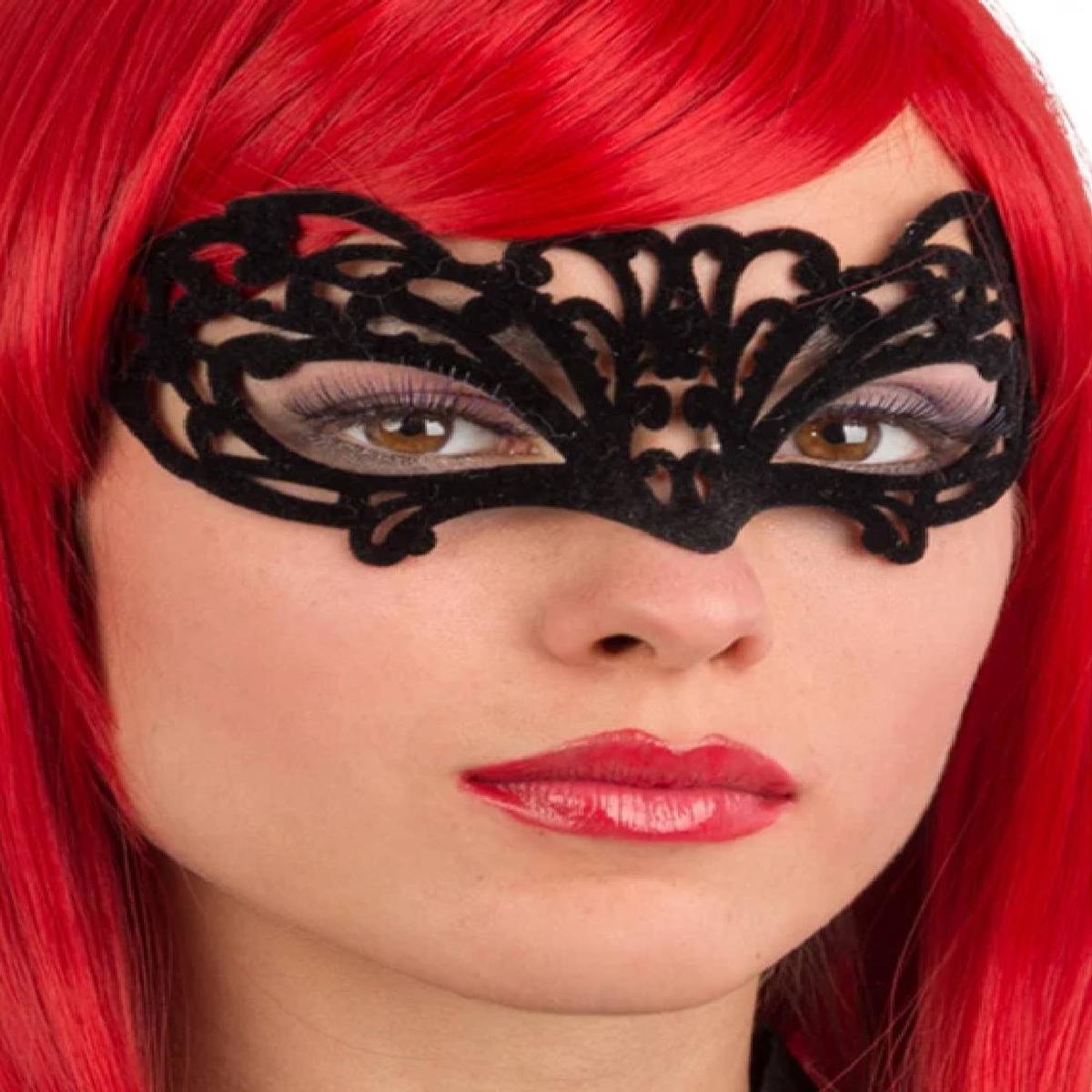 Black Venetian Halloween Mask in Velvet Lace