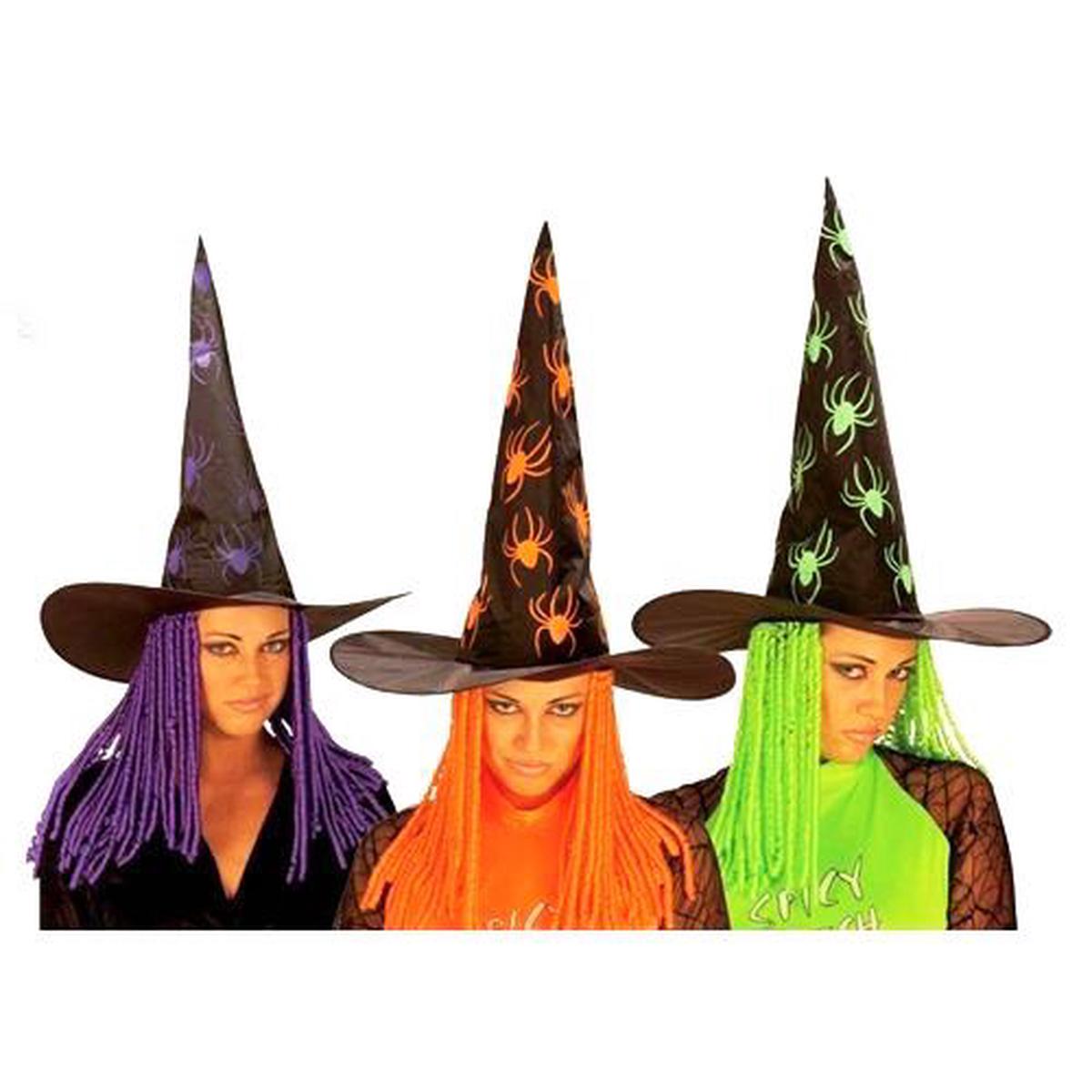 Witch Hat with Spiders and Curly Dreadlocks Halloween Costume 48cm