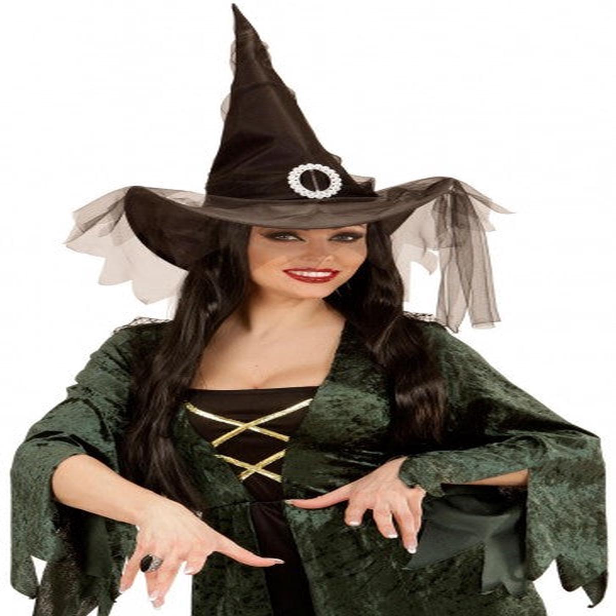 Witch Hat with Tiara and Veil Halloween Costume 40cm