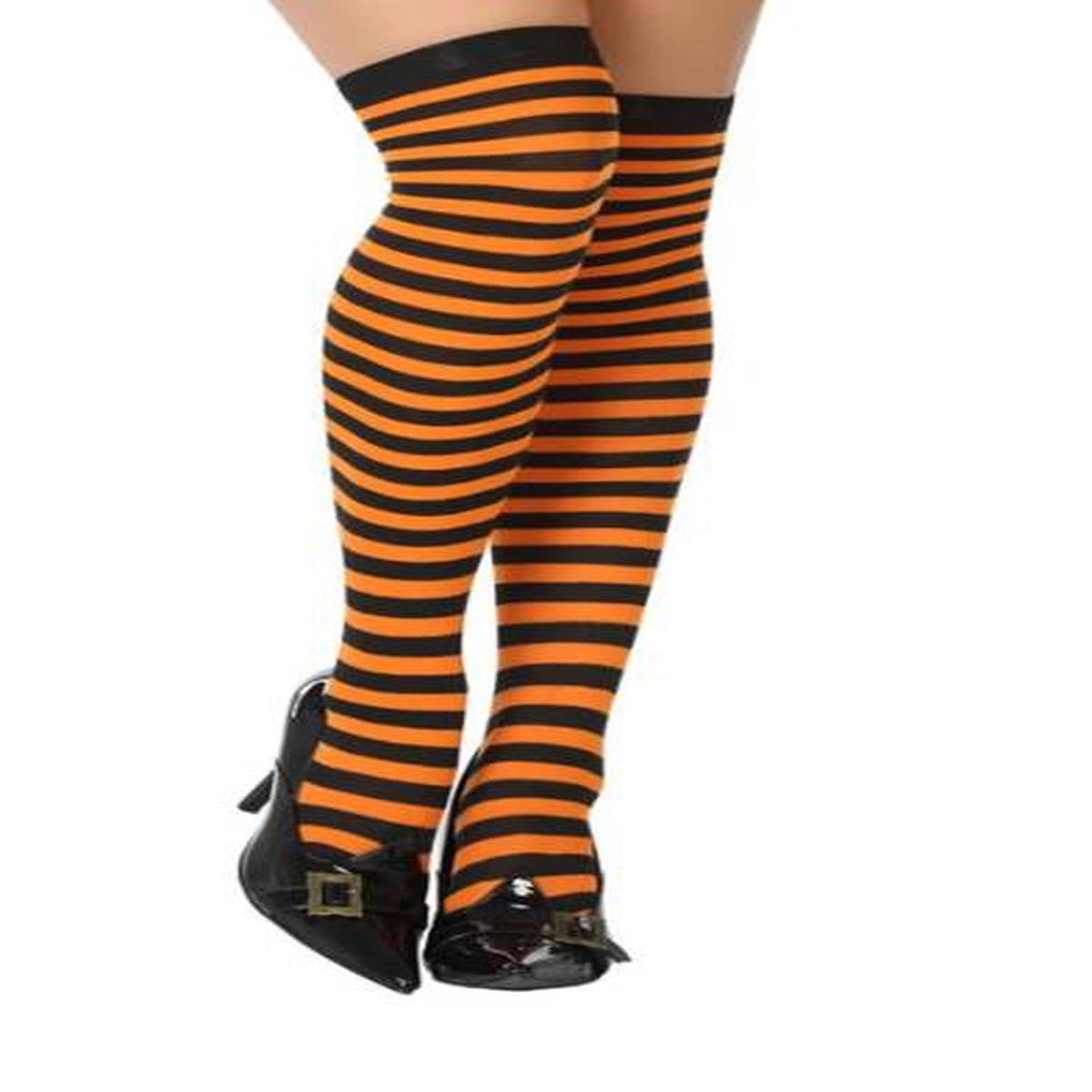 Women's Halloween Hold-Up Stockings with Black and Orange Stripes