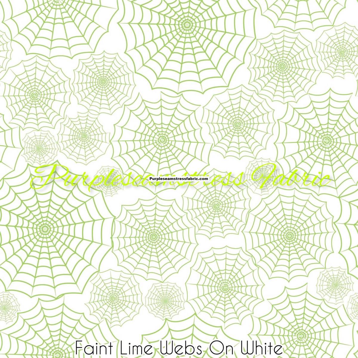 Faint Lime Webs on white  Fabric