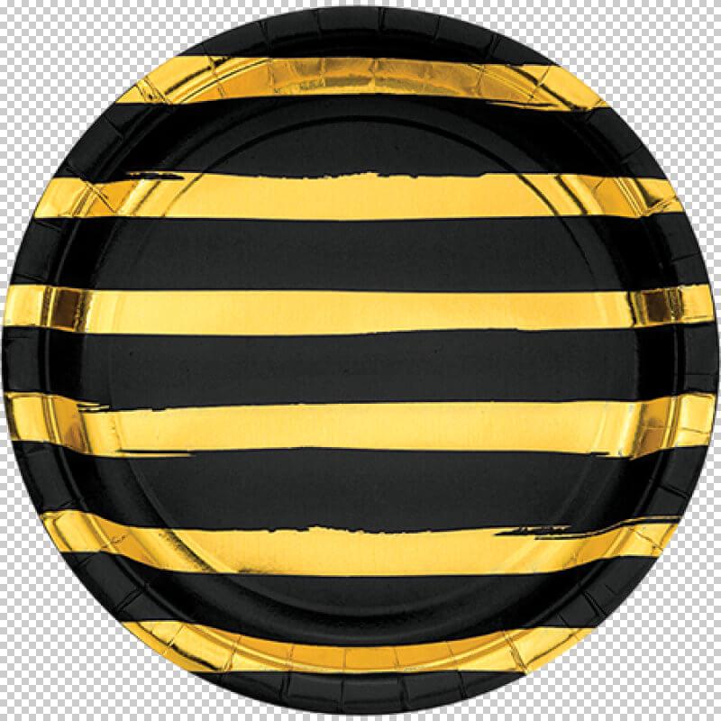 Touch of Colour Black Velvet & Gold Foil Striped Dinner Plates