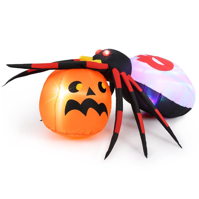 4.9 x 4.6 Feet Inflatable Spider, Pumpkin, Rotating Light, Multicolor