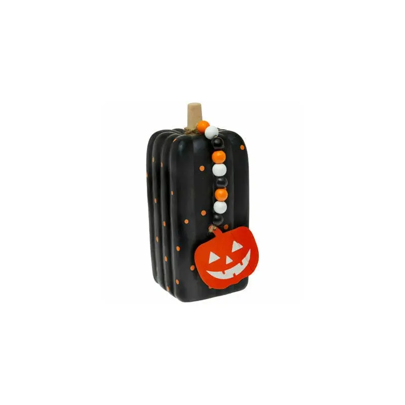 Tall Black Dot Pumpkin W/ Pumpkin Face Beads