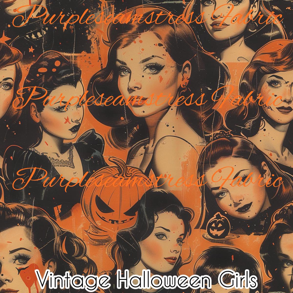 Vintage Halloween Girls  Fabric