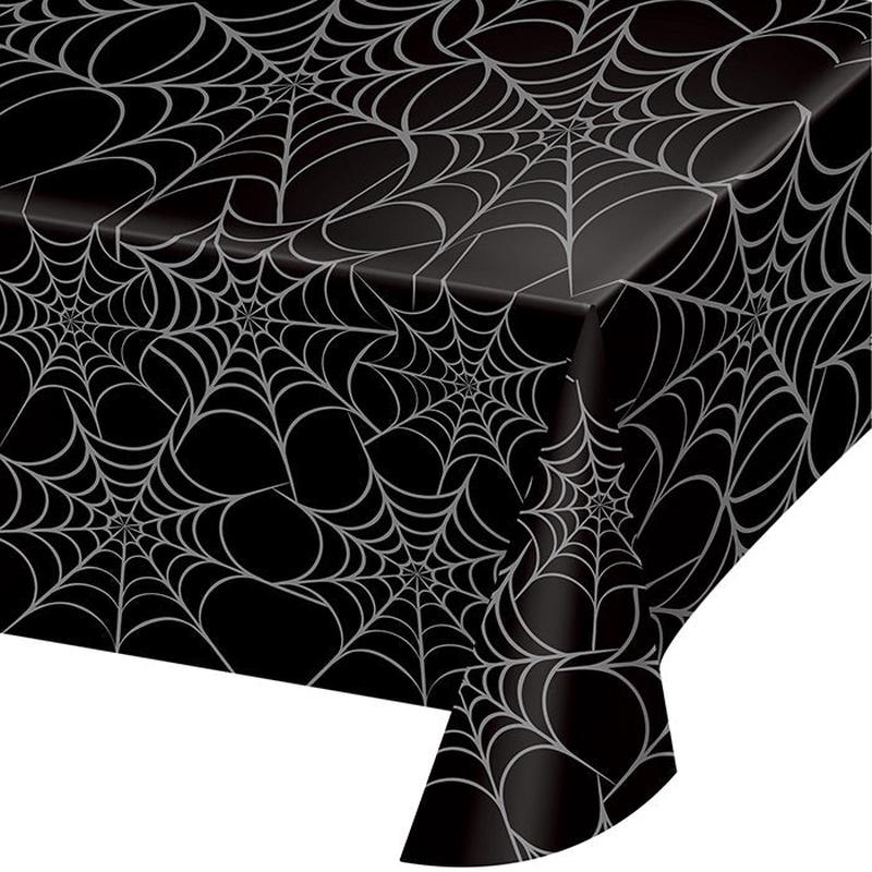 12/Case Bulk Silver Webs Plastic Table Cover