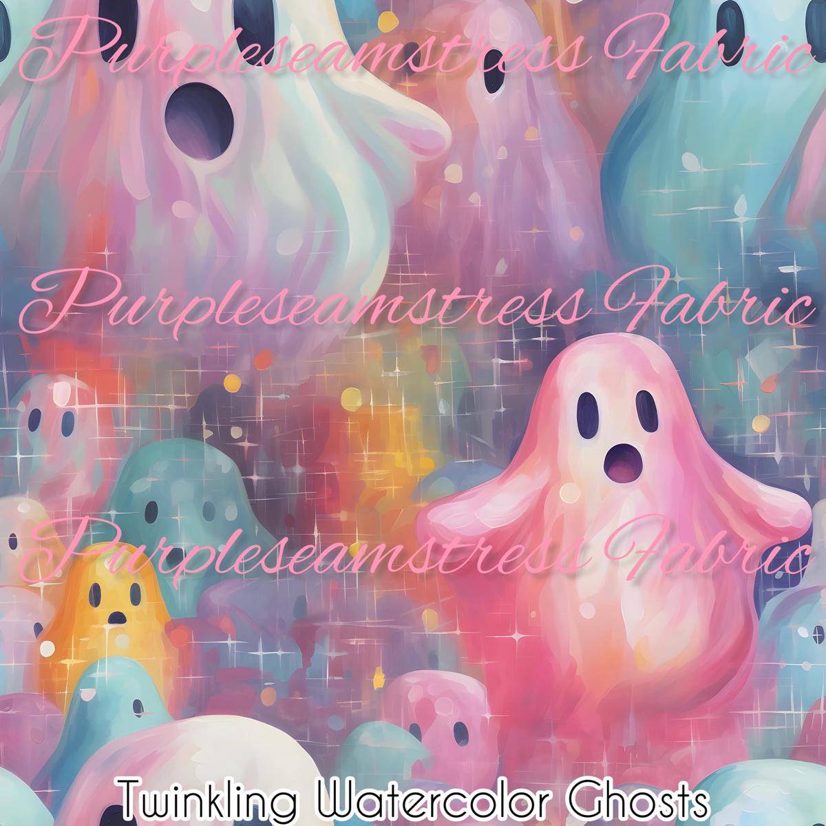 Twinkling Watercolor Ghosts  Fabric