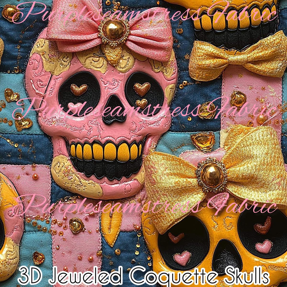 3D Jeweled Coquette Skulls  Fabri...