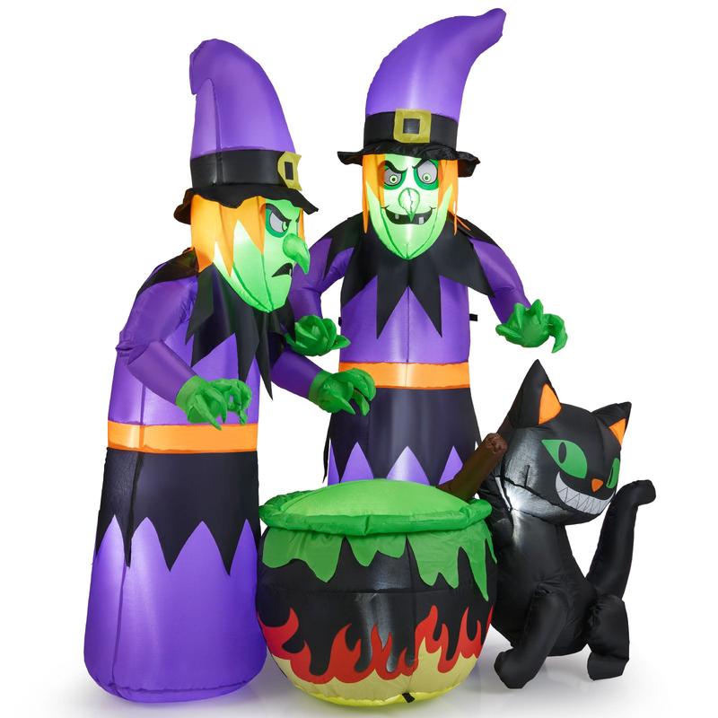 6 Ft Inflatable Halloween Witch With Cauldron, Black Cat