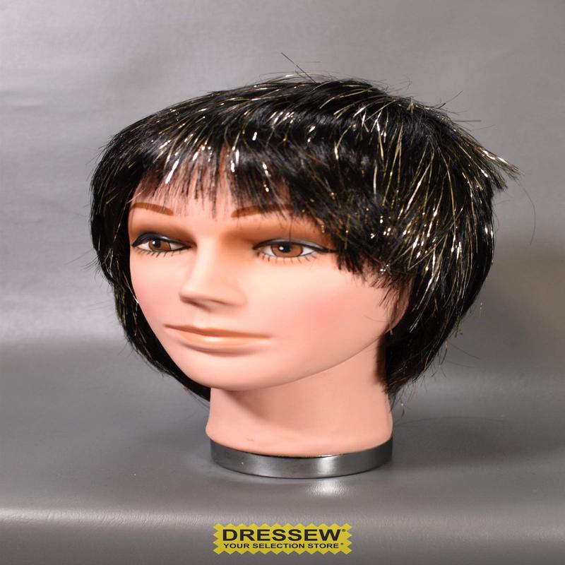 Tinsel Rocker Wig Black / Metallic Gold
