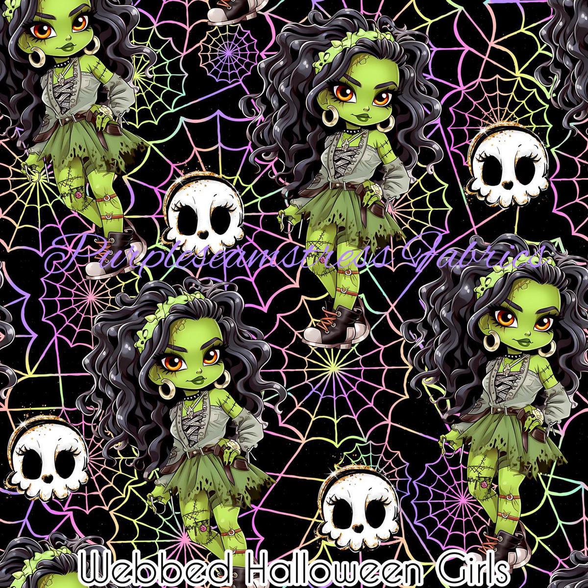 Webbed Halloween Girls  Fabric