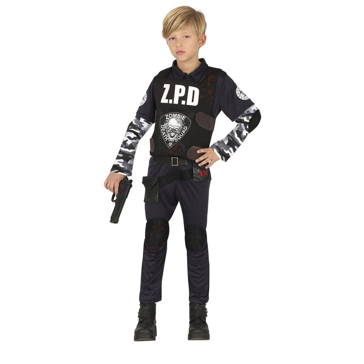 Zombie politi halloweenkostume barn