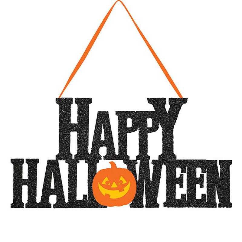 12/Case Bulk Happy Halloween Glitter Hanging Signs