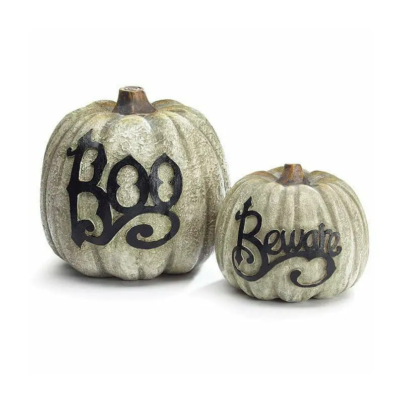 DECOR GRAY HALLOWEEN PUMPKIN BOO/BEWARE Small