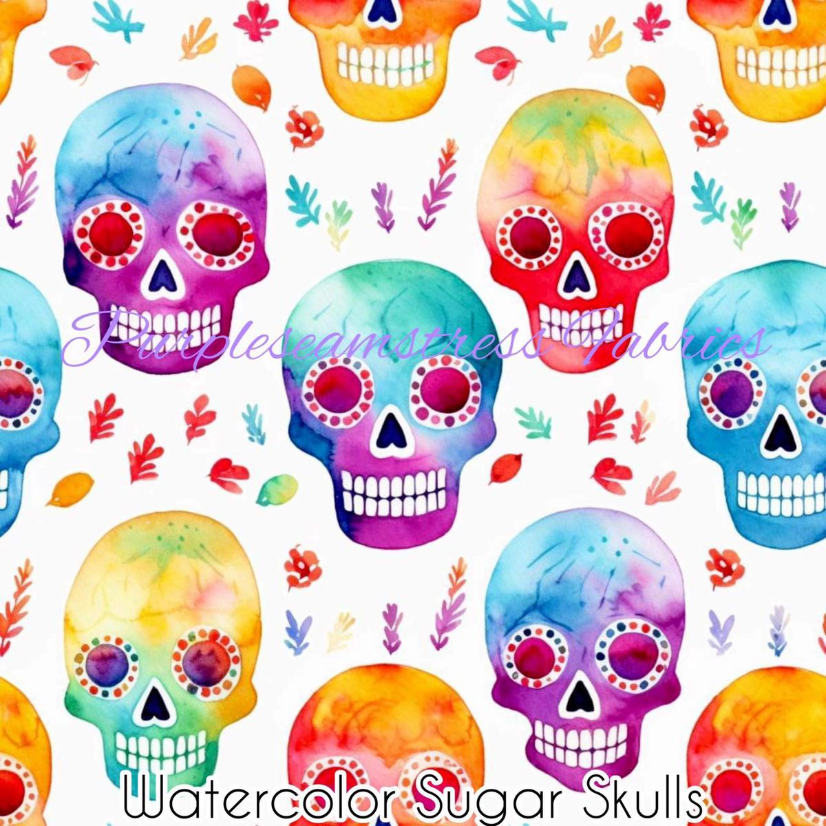 Watercolor Sugar Skulls  Fabric