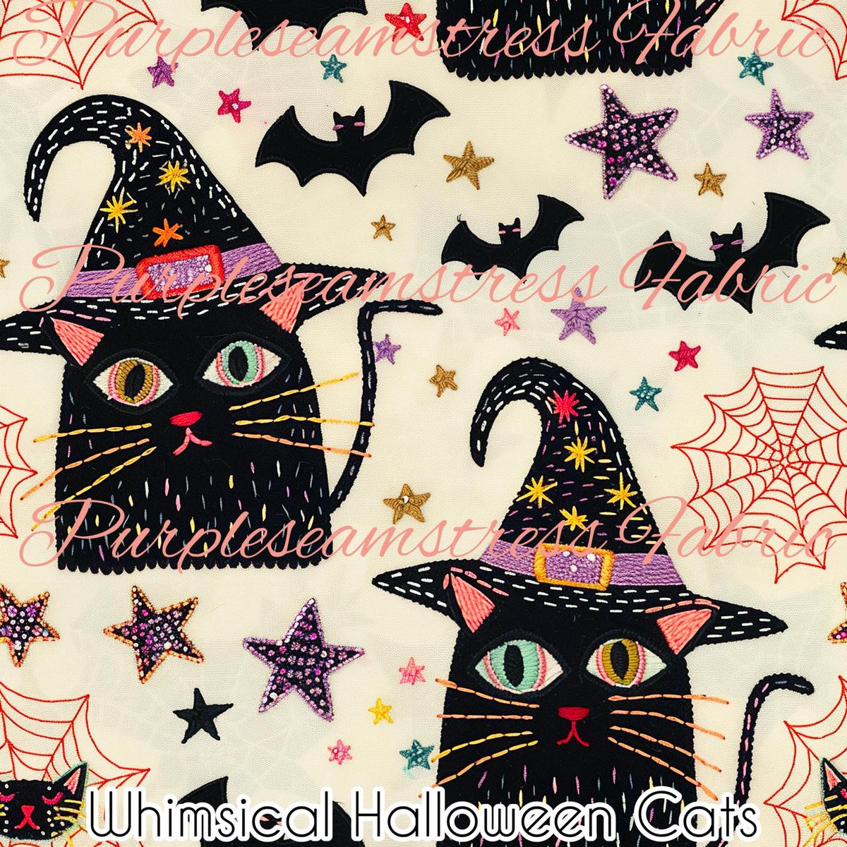 Whimsical Halloween Cats  Fabric