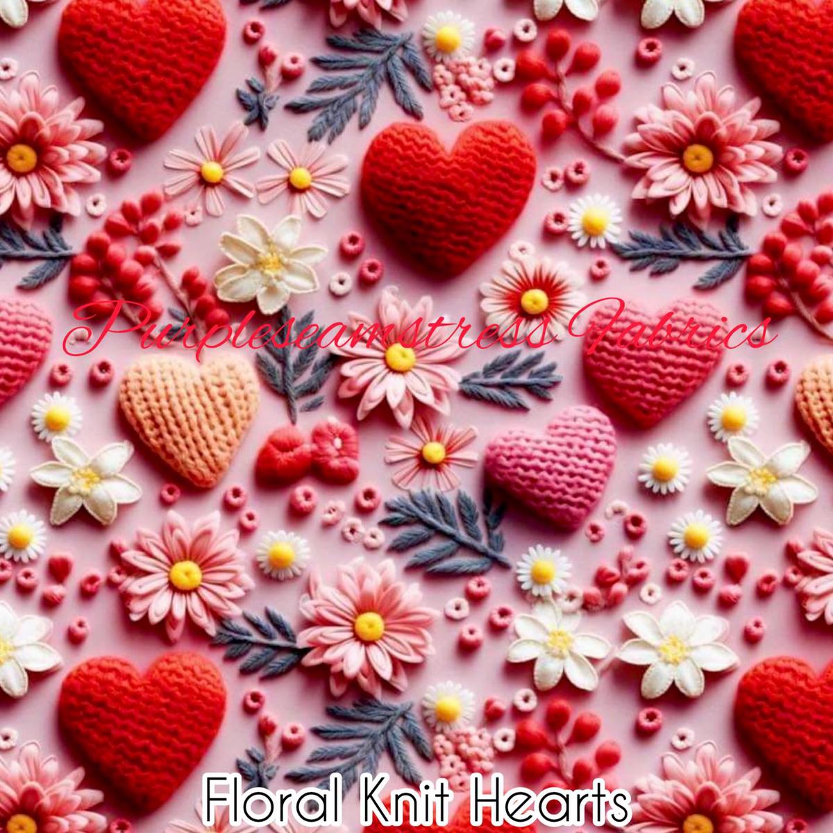 Faux Floral Knit Hearts  Fabric
