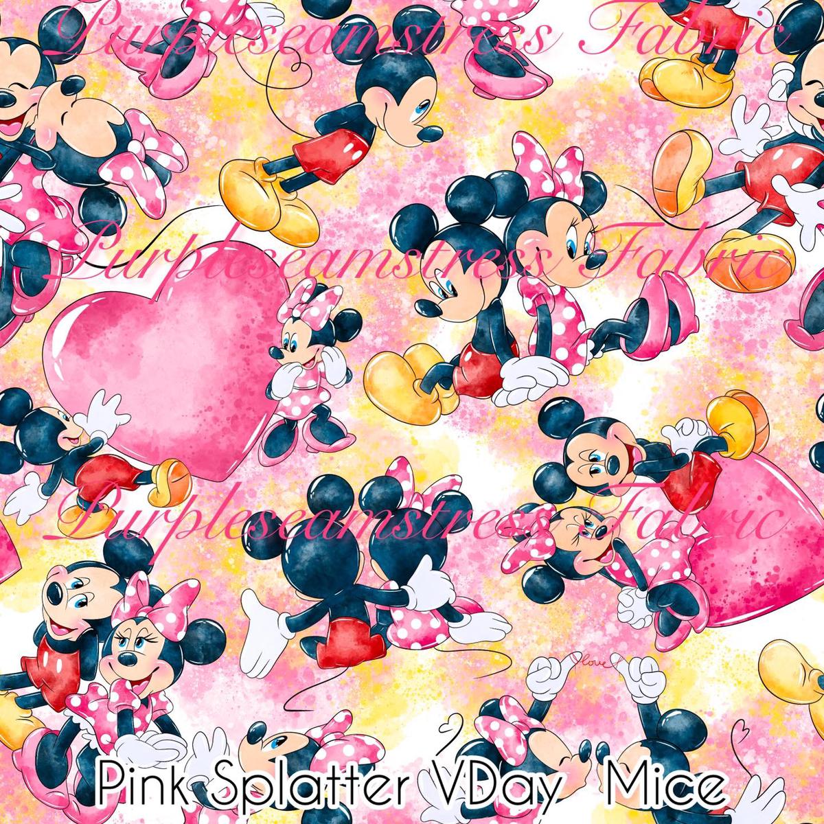 Pink Splatter Vday Mice  Fabric