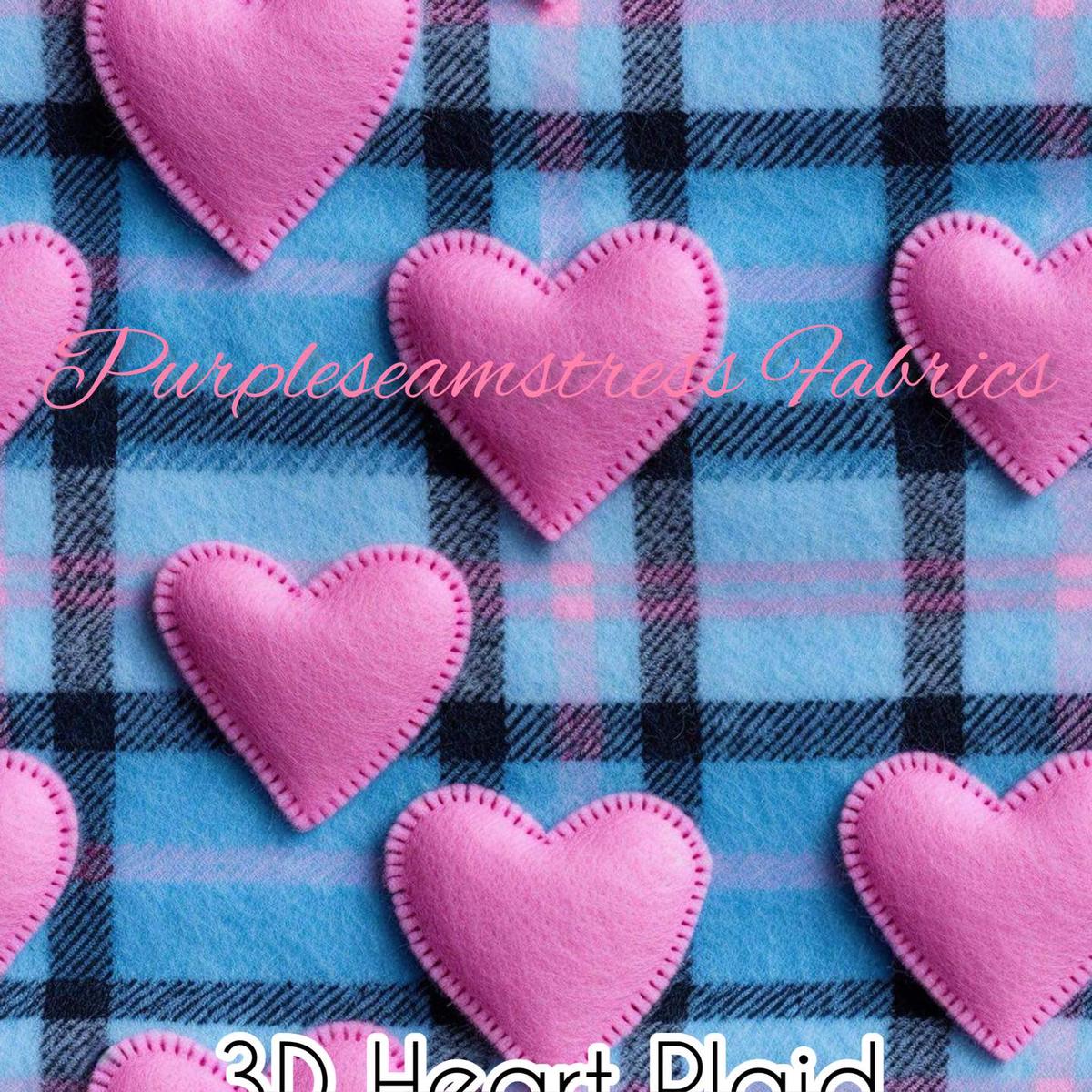 3D Heart Plaid  Fabric