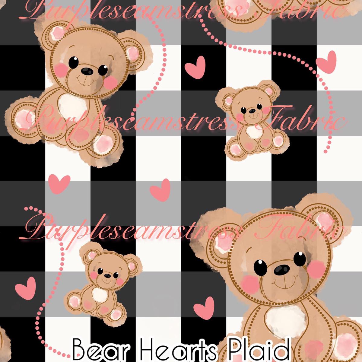 Bear Hearts Plaid  Fabric