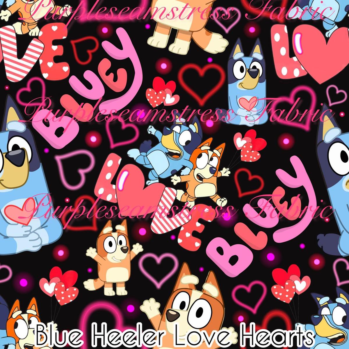 Blue Heeler Love Hearts  Fabric