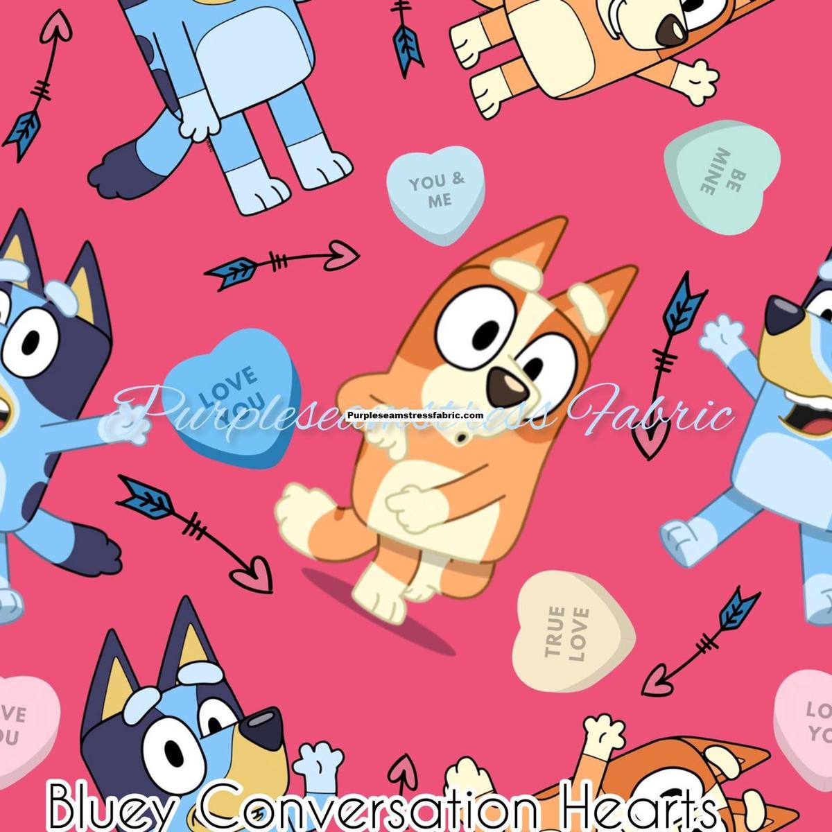 Bluey Conversation Hearts  Fabric
