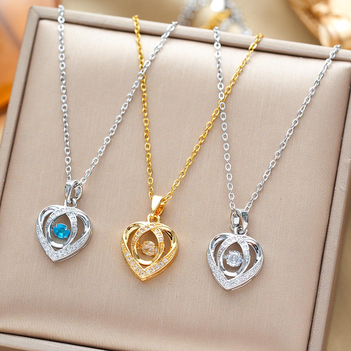 Clavicle Chain Heart-shaped Necklace With Rhinestones for Valentine's Day