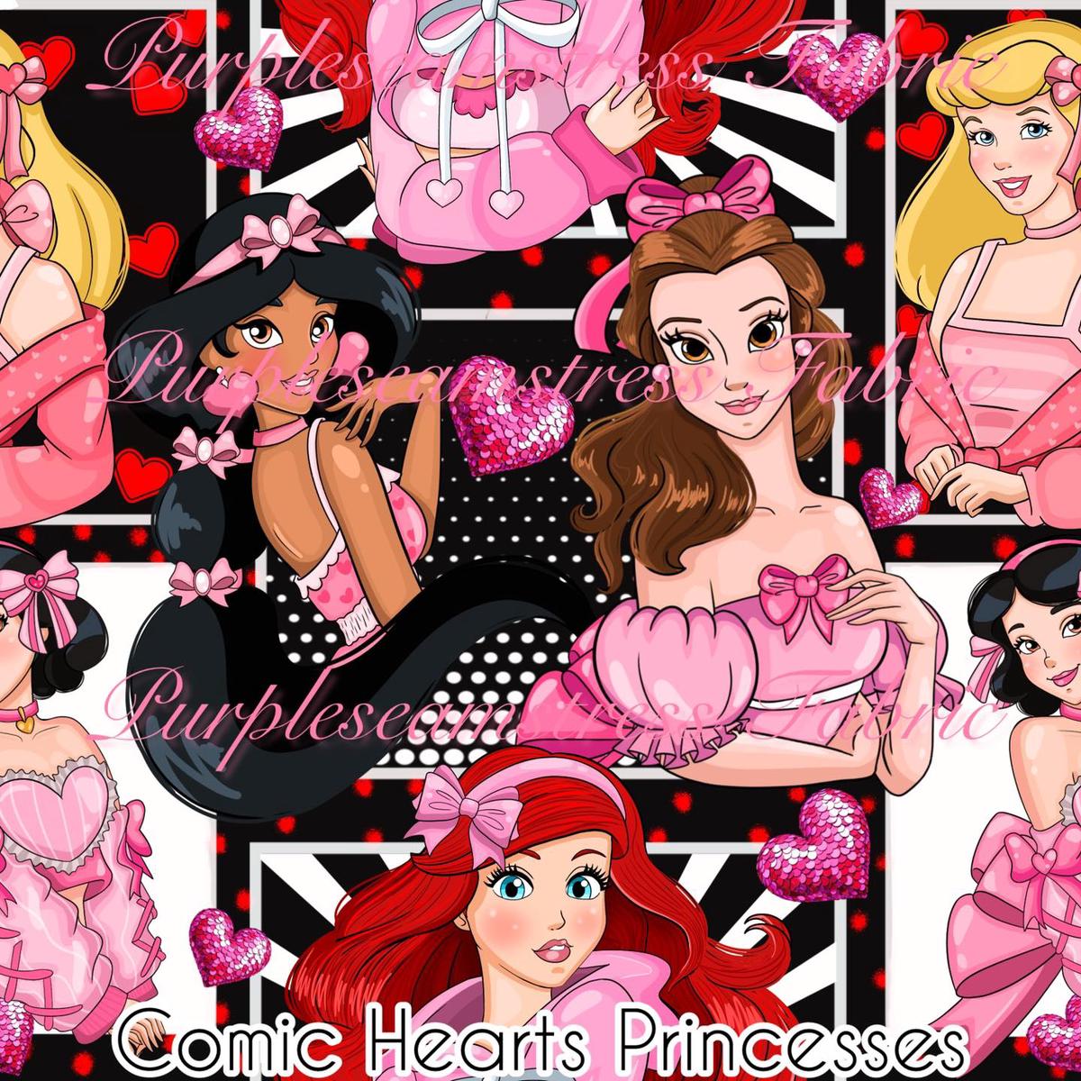 Comic Hearts Princesses  Fabric