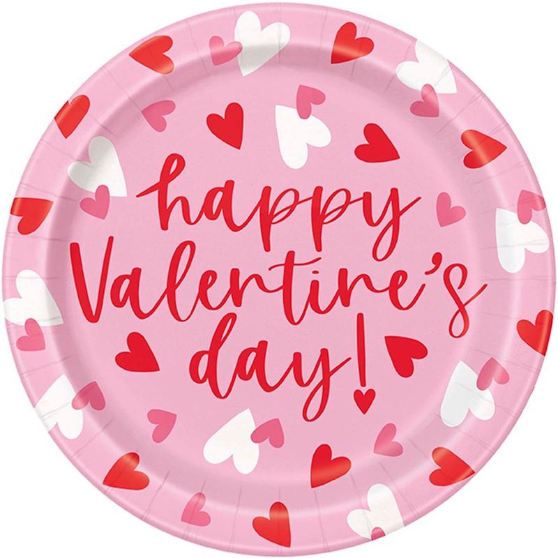 Fluttering Hearts Large Round Lunch Paper Plates, 9 Inches, 8 Count