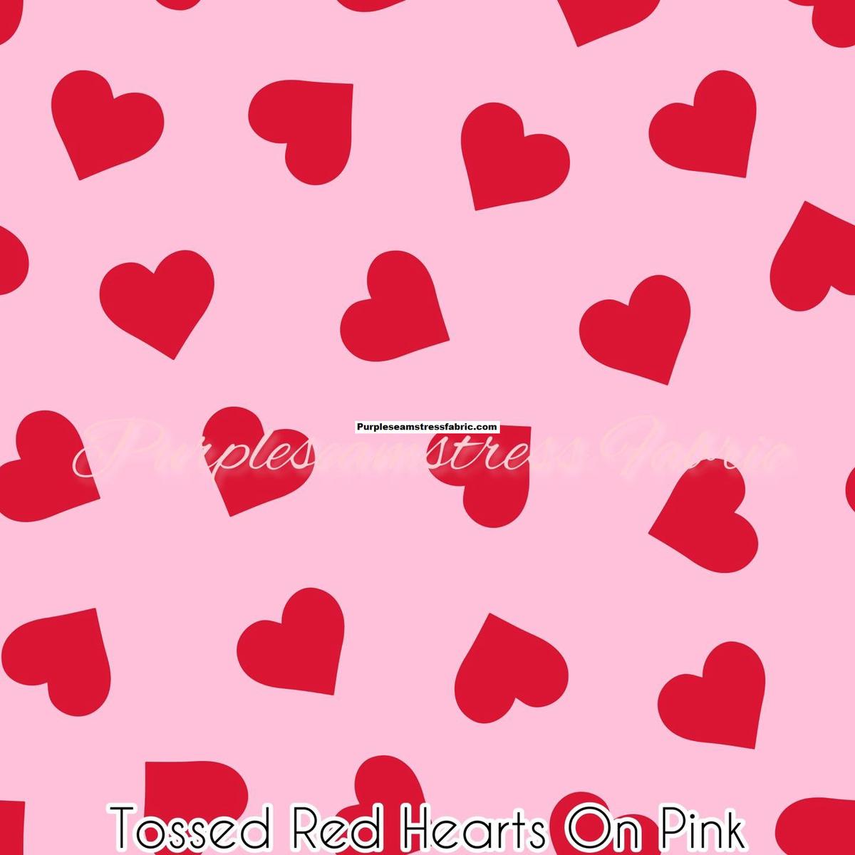 Tossed Red Hearts on Pink  Fabric