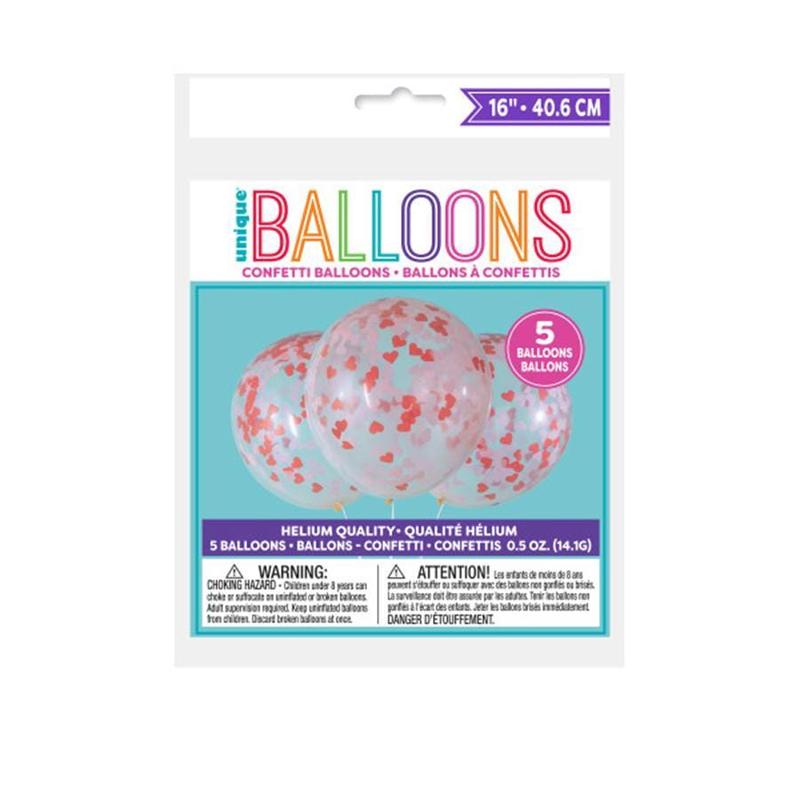 Valentine's Day Latex Balloons, 16 inches with Confetti, 5 Count