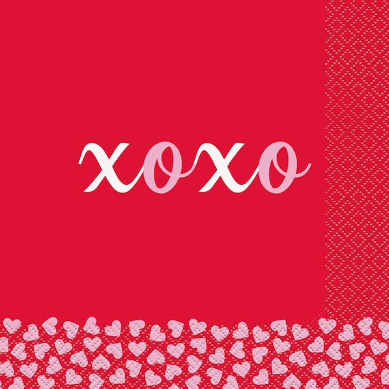 Valentine's Day Red and White XOXO Large Lunch Napkins, 6 Count
