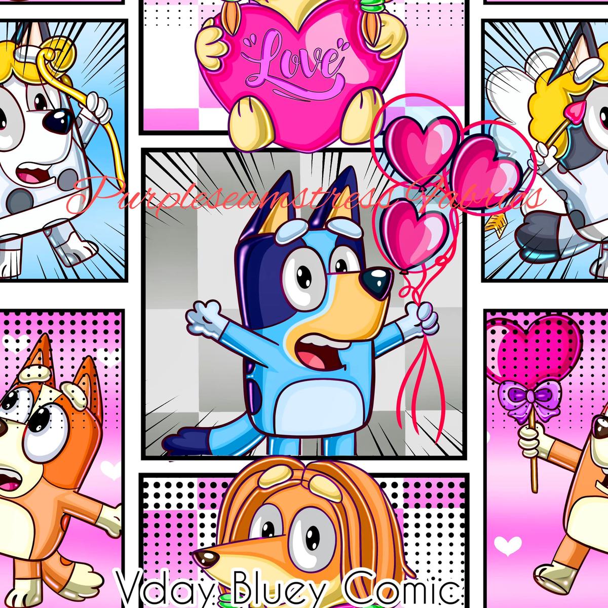 Vday Bluey Comic  Fabric