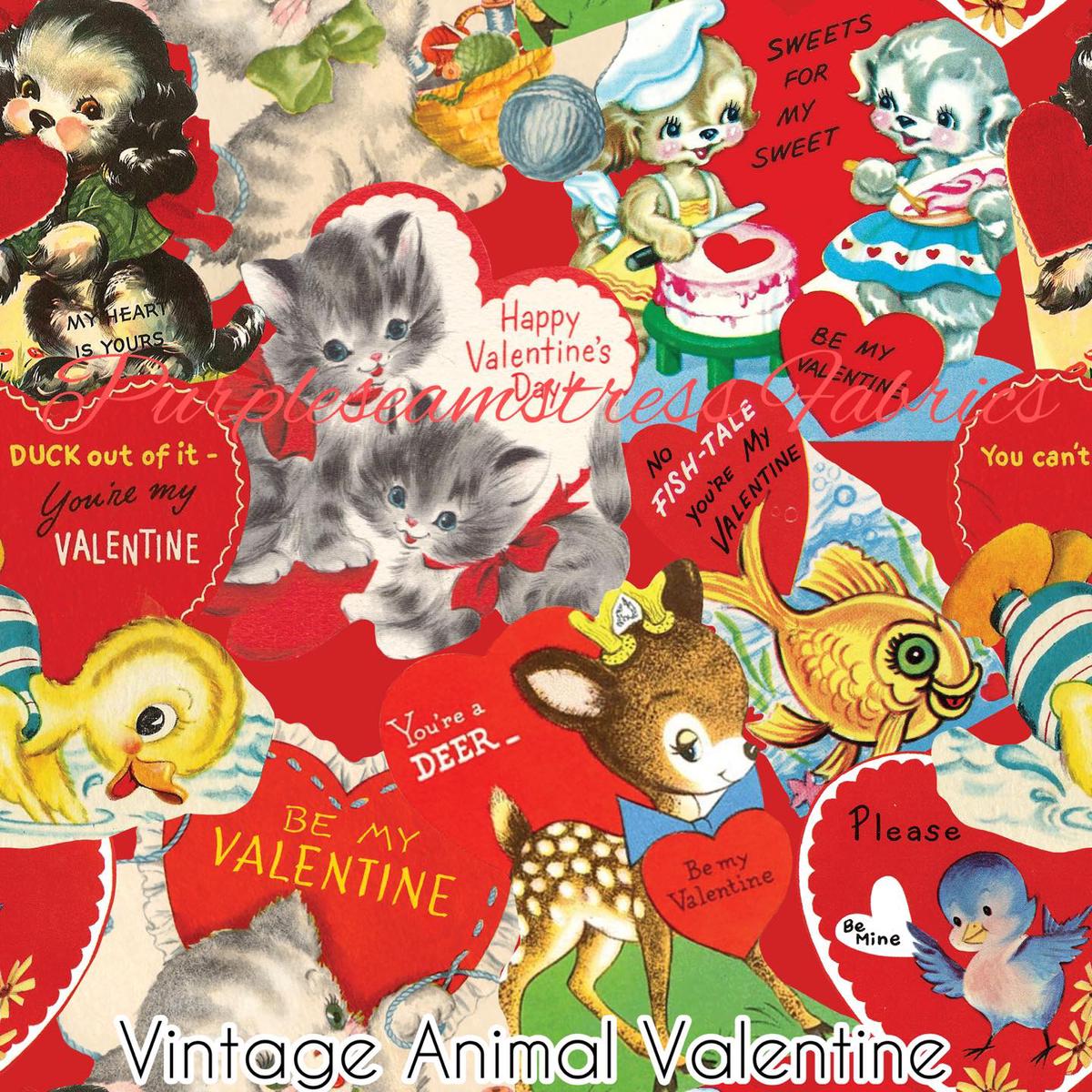 Vintage Animal Valentine  Fabric